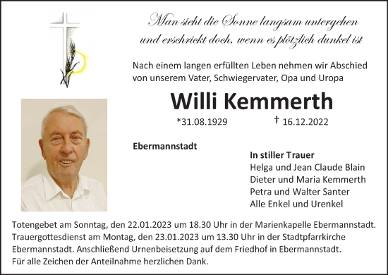 Anzeige von Willi Kemmerth von MGO