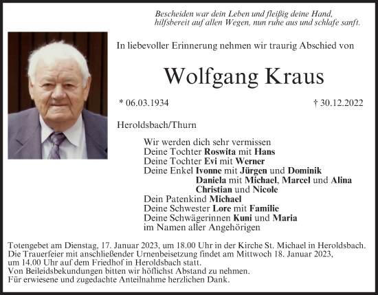Anzeige von Wolfgang Kraus von MGO