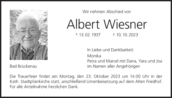 Anzeige von Albert Wiesner von MGO