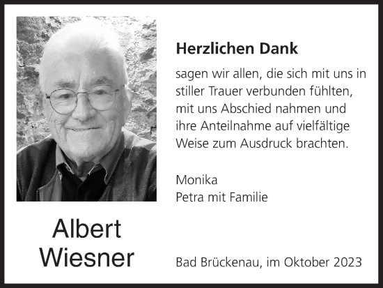 Anzeige von Albert Wiesner von MGO