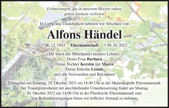 Anzeige von Alfons Händel von MGO