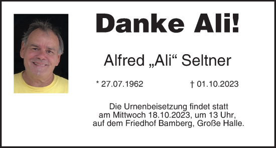Anzeige von Alfred Seltner von MGO