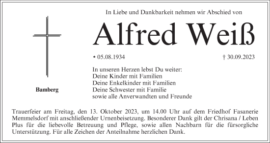 Anzeige von Alfred Weiß von MGO