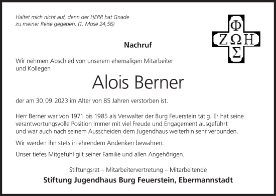 Anzeige von Alois Berner von MGO