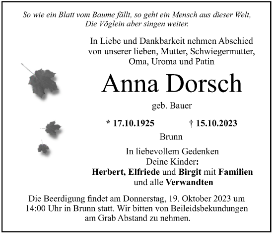 Anzeige von Anna Dorsch von MGO