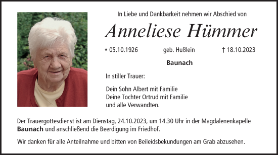 Anzeige von Anneliese Hümmer von MGO