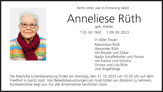 Anzeige von Anneliese Rüth von MGO