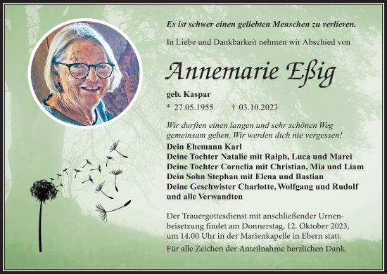 Anzeige von Annemarie Eßig von MGO