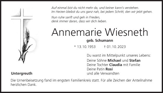 Anzeige von Annemarie Wiesneth von MGO
