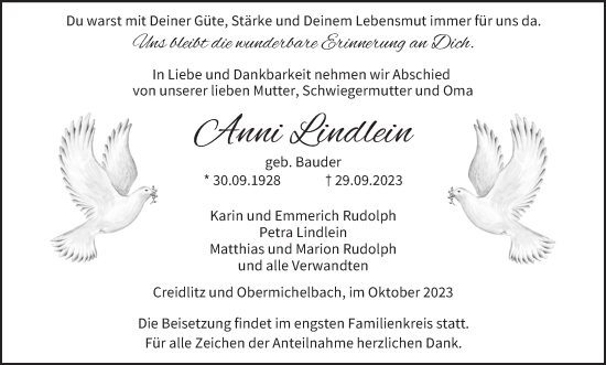 Anzeige von Anni Lindlein von MGO