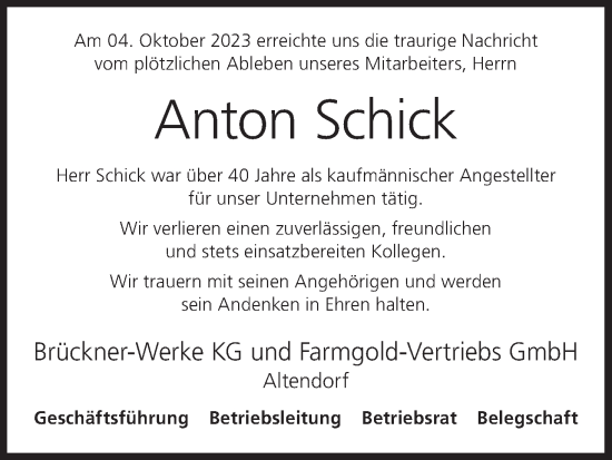 Anzeige von Anton Schick von MGO