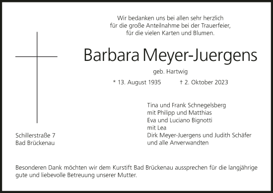 Anzeige von Barbara Meyer-Juergens von MGO