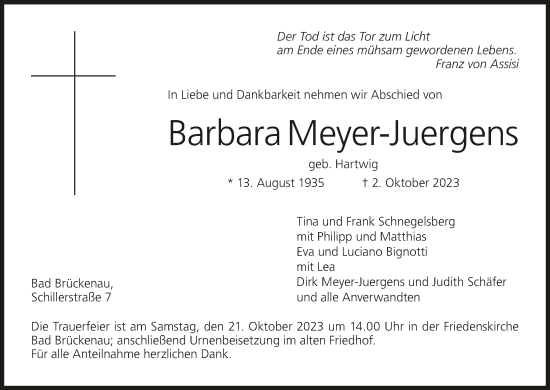 Anzeige von Barbara Meyer-Juergens von MGO