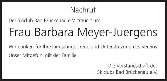 Anzeige von Barbara Meyer-Juergens von MGO