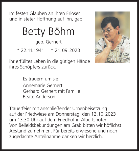 Anzeige von Betty Böhm von MGO