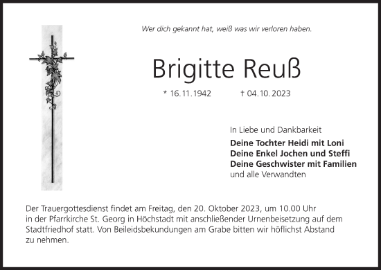 Anzeige von Brigitte Reuß von MGO