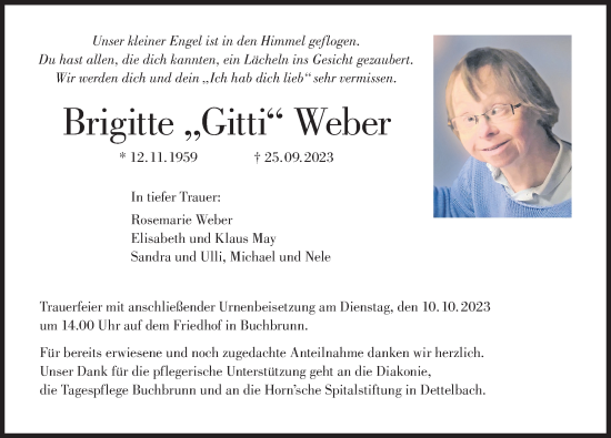 Anzeige von Brigitte Weber von MGO