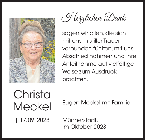 Anzeige von Christa Meckel von MGO
