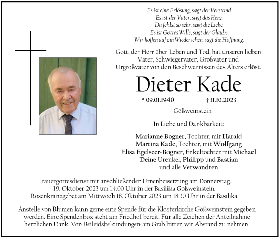 Anzeige von Dieter Kade von MGO