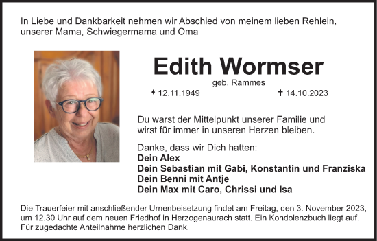 Anzeige von Edith Wormser von MGO