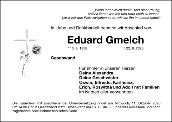 Anzeige von Eduard Gmelch von MGO