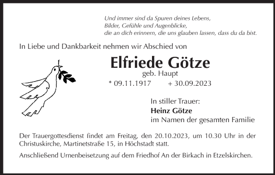 Anzeige von Elfriede Götze von MGO