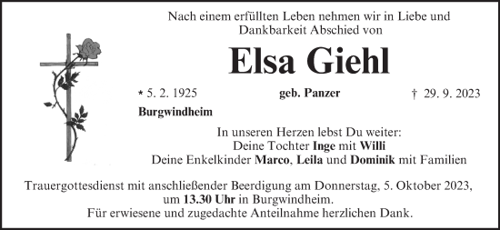 Anzeige von Elsa Giehl von MGO