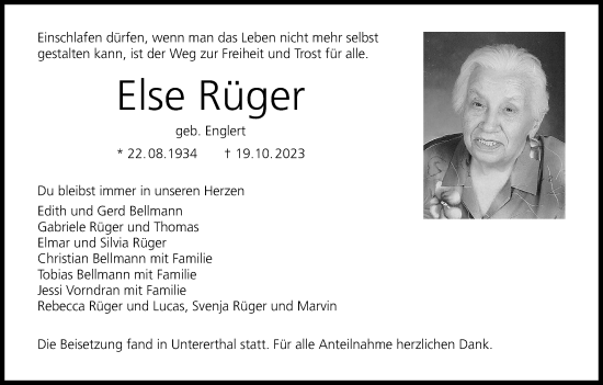 Anzeige von Else Rüger von MGO