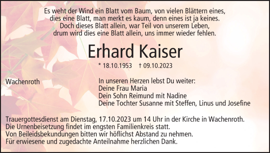 Anzeige von Erhard Kaiser von MGO