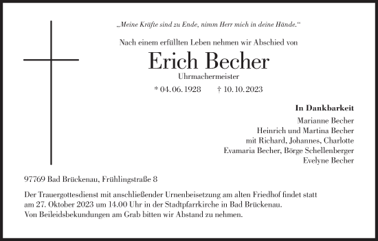Anzeige von Erich Becher von MGO