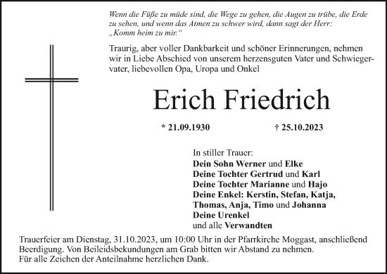 Anzeige von Erich Friedrich von MGO