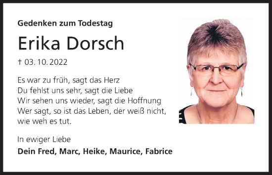 Anzeige von Erika Dorsch von MGO