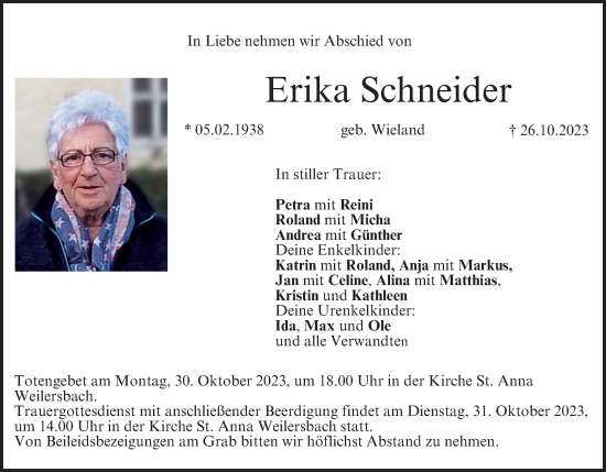 Anzeige von Erika Schneider von MGO