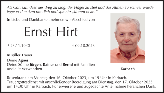 Anzeige von Ernst Hirt von MGO