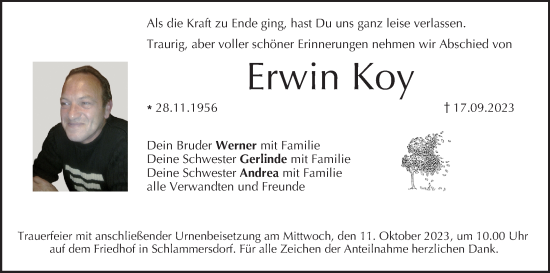 Anzeige von Erwin Koy von MGO