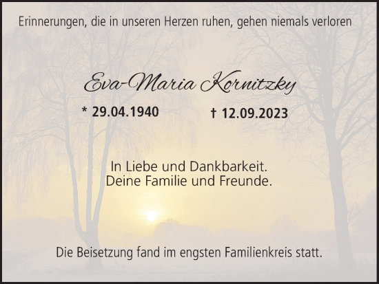 Anzeige von Eva-Maria Kornitzky von MGO