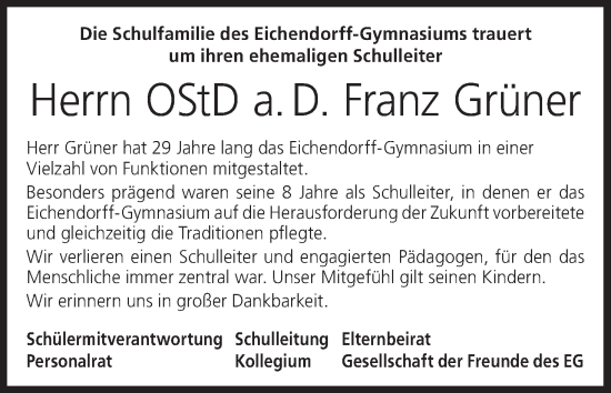 Anzeige von Franz Grüner von MGO