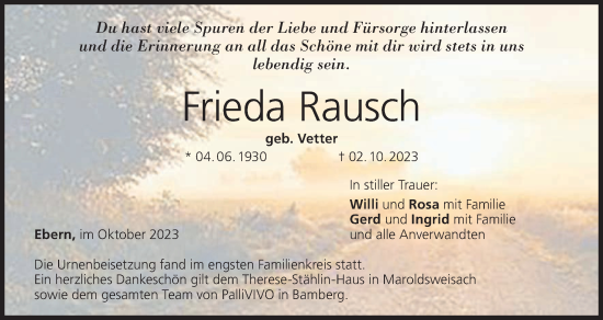 Anzeige von Frieda Rausch von MGO