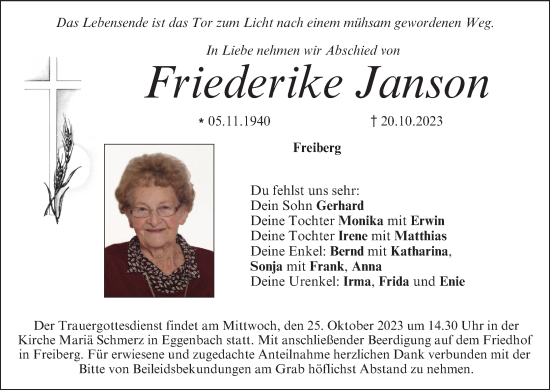 Anzeige von Friederike Janson von MGO