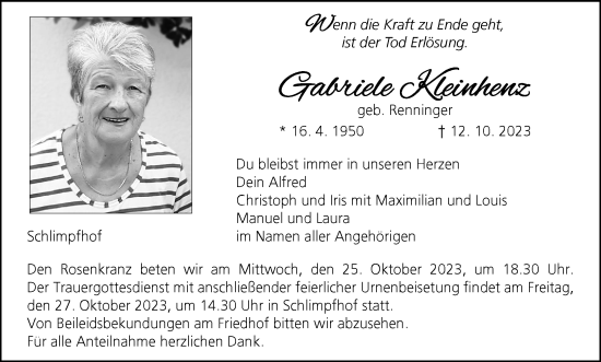 Anzeige von Gabriele Kleinhenz von MGO
