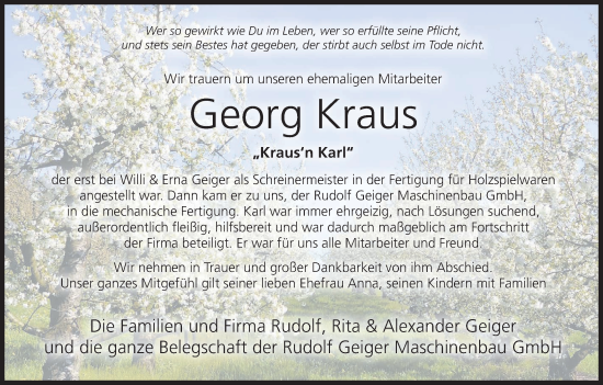 Anzeige von Georg Kraus von MGO