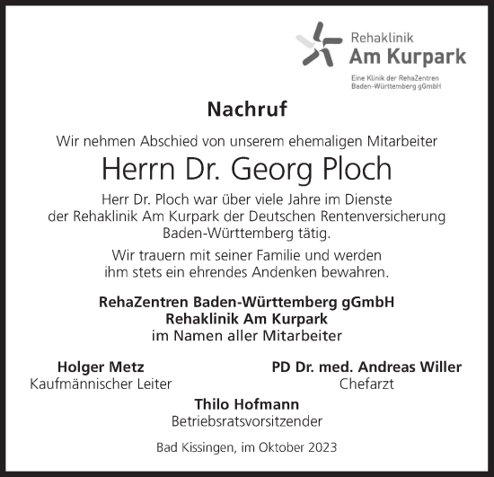 Anzeige von Georg Ploch von MGO