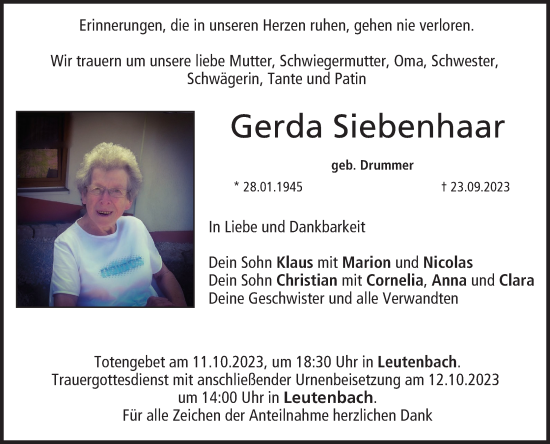 Anzeige von Gerda Siebenhaar von MGO