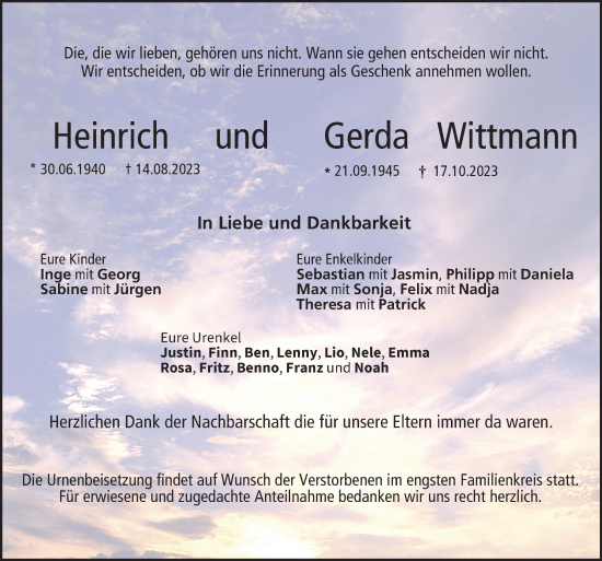 Anzeige von Gerda Wittmann von MGO