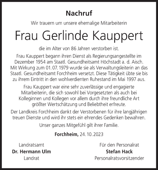 Anzeige von Gerlinde Kauppert von MGO