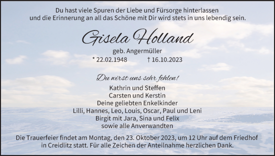Anzeige von Gisela Holland von MGO