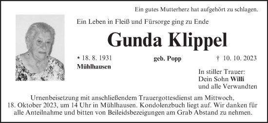 Anzeige von Gunda Klippel von MGO