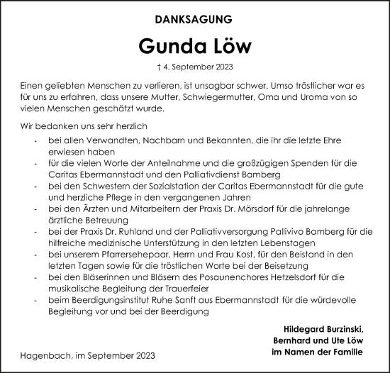 Anzeige von Gunda Löw von MGO