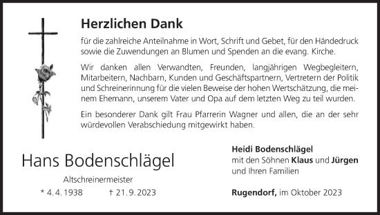 Anzeige von Hans Bodenschlägel von MGO