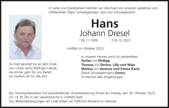 Anzeige von Hans Johann Dresel von MGO
